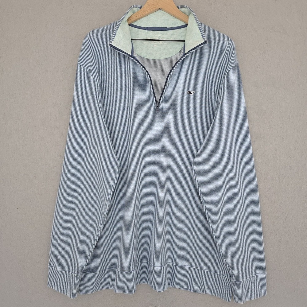 Vineyard Vines Pullover Mens 2XL Blue Stripe 1/4 Zip Saltwater Mock Neck - Picture 3 of 12